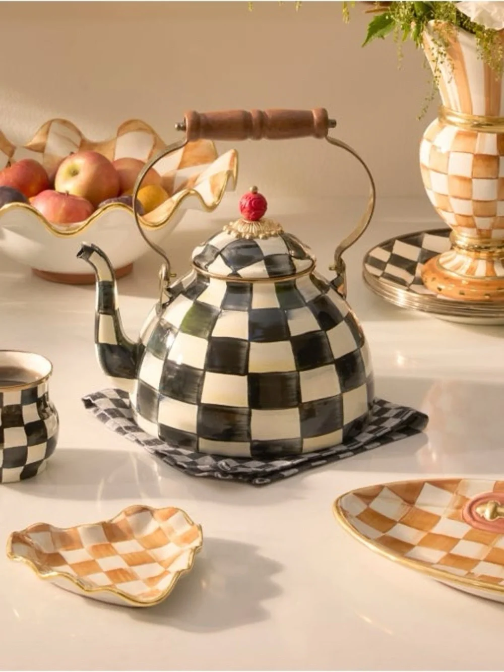Courtly Check Enamel Tea Kettle - 3 Quart